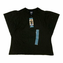 GAP Women&#39;s Eyelet Flutter Short Sleeve Scoop Neck Shirt (True Black,XS) - $12.99