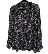 Lane Bryant Top Womens 18/20 5 Button Black Floral Career Work Roll Tab Sleeve - £14.96 GBP