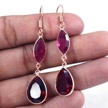 Sterling Silver Ruby&amp;Pink Quartz Pear Shape silver/Gold/ Rose Plated Earrings - £25.90 GBP+