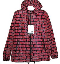 Love Moschino Men&#39;s Black Hooded Rain Jacket Red Logo Sz US 40 EU 50 Fit Large - £207.96 GBP