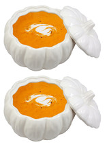 Ebros Ceramic Stoneware White Harvest Pumpkin Bowl With Lid 6&quot;Diameter X 2Pieces - £35.83 GBP