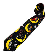 VTG 1995 Looney Tunes Halloween Mens Tie Black Yellow Trick Or Tweet Bugs Tweety - £19.05 GBP