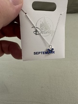 Disney Park Mickey Mouse Faux Sapphire September Birthstone Necklace Silver Tone image 3
