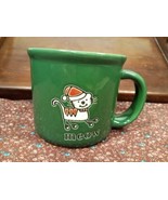Green Christmas Santa Hat Cat Meow Mug - $307.91 MXN