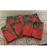 Eight Christmas Holiday Cloth Napkins Gifts Design 16 x 16 In Cotton Red... - £10.00 GBP