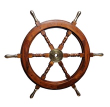 Ship Steering Wheel 30&quot; Brass Hub and Handles Nautical Replica Wall Deco... - £111.67 GBP