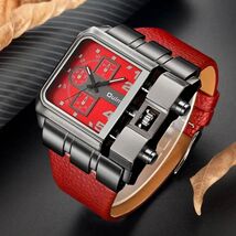 Oulm Men Watch Luxury Big Square Dial Leather Strap Sport Military Quart... - $39.90