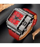 Oulm Men Watch Luxury Big Square Dial Leather Strap Sport Military Quart... - $39.90
