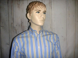 Tommy Hilfiger Mens Medium Shirt Blue &amp; Yellow Striped L/S Cotton Button... - £25.00 GBP
