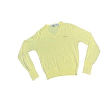 Mr Rogers Style Vneck Vintage Izod Acrylic Yellow Sweater Medium Grandpa Core - £22.77 GBP