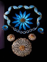 1950s lot - Coro Necklace - BIG flower brooch &amp; earrings - enamel HUGE brooch se - £123.33 GBP