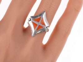 sz6.25 Special Vintage Zuni channel inlay coral ring - £199.59 GBP