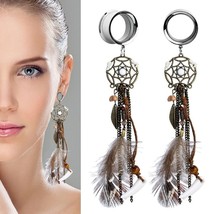 2pieces Dreamcatcher Dangle Ear Gauges Ear Flesh Tunnel Plugs Bohemian Feather T - £14.32 GBP