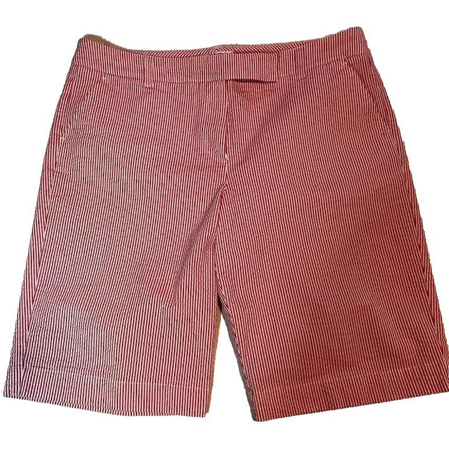 Talbots Petities Red/White Pinstripe Seersucker Classic Bermuda Golf Sho... - £10.77 GBP