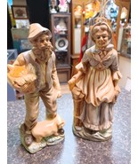 Vintage Hand Painted Bisque  Figures Hobbyist Ceramics Man Woman Farmer Pig - $33.93 CAD