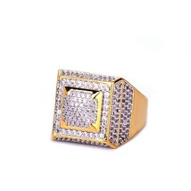 Bling Bling AAA+Cubic Zircon Ring Copper Material Gold Color Iced Full CZ Hip Ho - £18.92 GBP