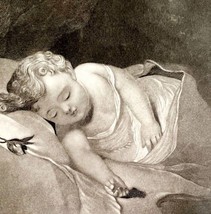 The Rose Bud Steel Engraving 1859 Victorian Art Adorable Sleeping Baby DWY5C - £55.81 GBP