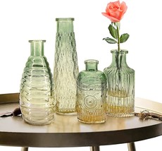 Fantesticryan Baroque Bud Glass Vases Set Of 4, Retro Gradient Small, Green - £26.53 GBP