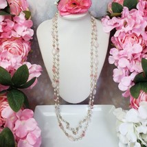 CHAPS Rose Quartz &amp; Faux Pearl Beaded 2 Strand Gold Tone Chain Necklace - £13.39 GBP
