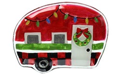 Lori Siebert Server Plate Glass Fusion Red Holiday Camper Shaped NWT - £20.62 GBP