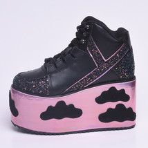 Colorful clouds Platform Shoes For Woman Punk Style Lace-up High Heel Wedges Sho - £103.91 GBP