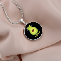 Cute Avocado Cat  Circle Necklace Stainless Steel or 18k Gold 18-22&quot; - £34.31 GBP+