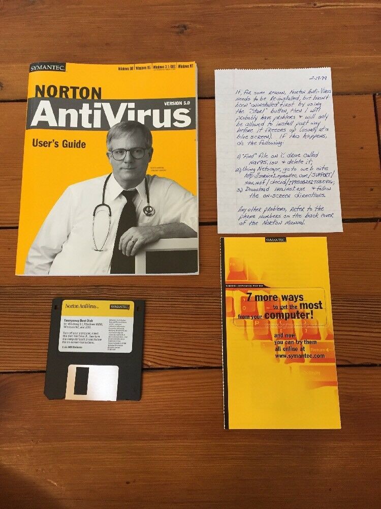 Norton Antivirus Symantec Software Manual Guide Floppy Disc Win 3.1 NT DOS 1998 - $39.99