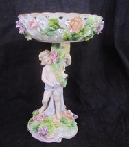 VTG Cherub Centerpiece Pedestal Bowl Japan Applied Flower Compote Andrea Sadek - $79.19