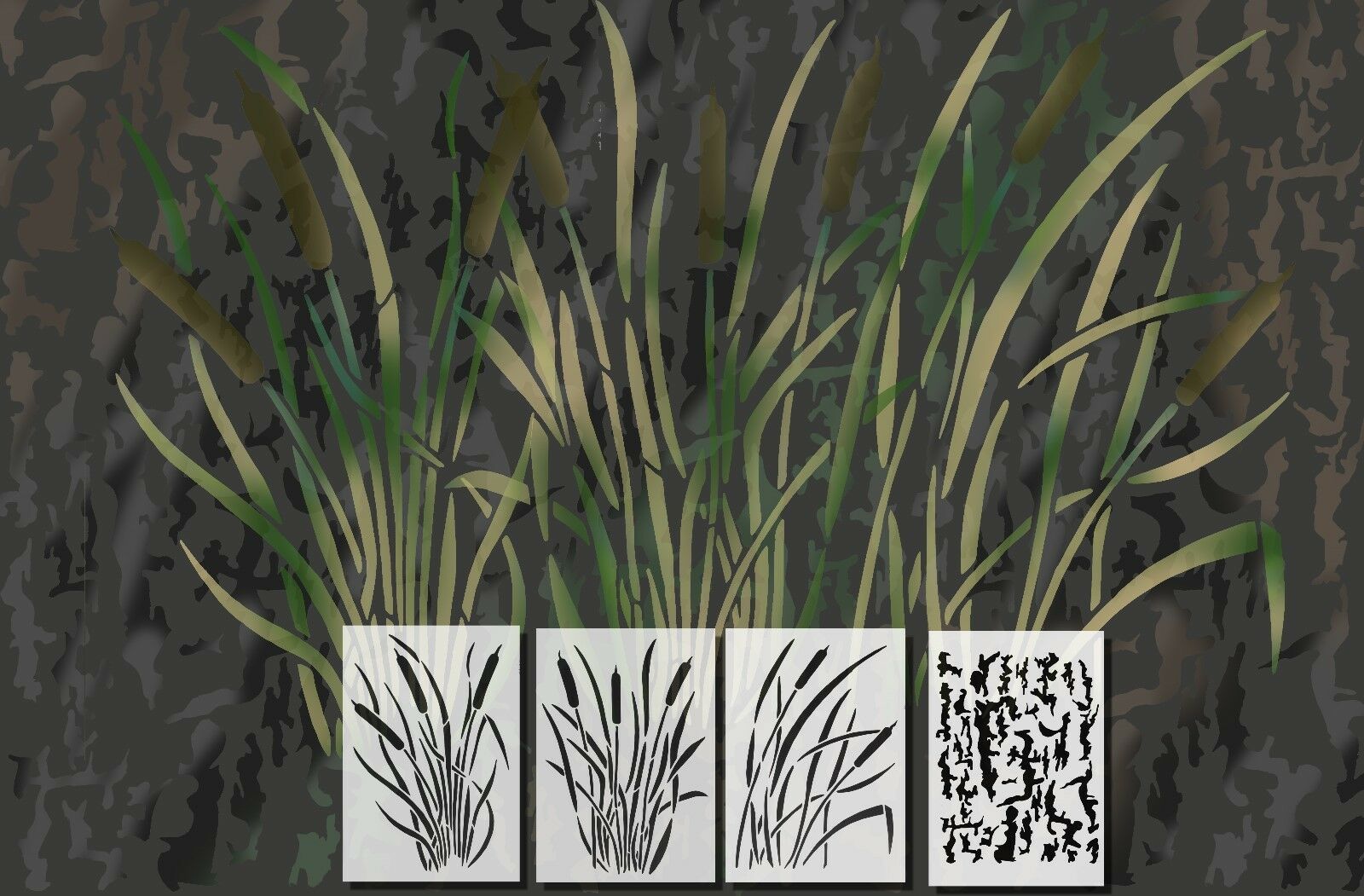 Primary image for Spray Paint Camouflage Stencils Camo Jon Duck Boat Hunting CATTAIL 4 PACK SET