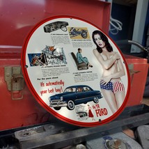 Vintage 1951 Ford Automobile Motor Company Porcelain Gas &amp; Oil Pump Sign - $125.00