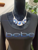 BEBE Women&#39;s Logo Blue Swarovski Black Knit Bodycon Dress Size XS - $30.00