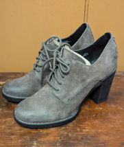 Born Jolene Ankle Boots Oxford Shoes Women’s Sz 8 Gray Suede 3&quot; Block Heels - £67.04 GBP