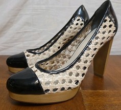 COLE HAAN Stephanie Air Black / Tan Leather Woven Heel Pump Size 11 B EU... - $48.95