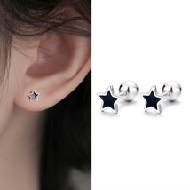 Surgical Steel Black Star Screw Back Ear Stud Earrings Trendy Jewelry For Women - £7.90 GBP