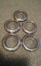 Lot of 5 Vintage Sterling Silver &amp; Glass Coasters Flower or Sun Pattern - £39.14 GBP