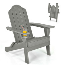 Foldable Weather Resistant Patio Chair with Built-in Cup Holder-Gray - C... - £182.08 GBP