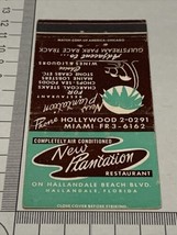 Vintage Matchbook Cover New Plantation Restaurant  Hallandale, FL  gmg  unstruck - £9.86 GBP