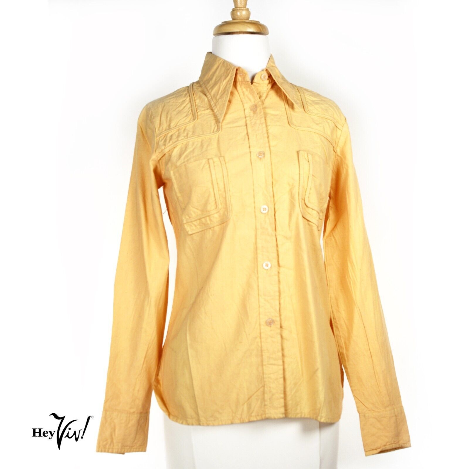 Primary image for Vintage 1970s Noodle Soup Button Down Yellow Fitted Shirt Blouse Sz S - Hey Viv