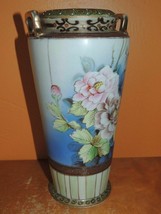 Hand Painted TE-OH Nippon Vase 9.5&quot; Pink &amp; Brown Flowers w/Gold Accents ... - $314.51 MXN