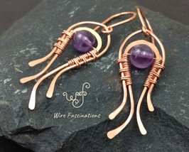 Handmade amethyst earrings: wire wrapped flowing curves - £23.97 GBP