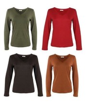Urban Diction Olive &amp; Red Long-Sleeve V-Neck Tee - Set 4, Size S - £23.72 GBP