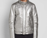 HELMUT LANG Mens Puffer Astro Moto Warm Outdoor Modern Silver Size S H07... - $463.01