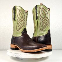 Capitan Mens Cowboy Boots CISCO Brown Green Leather Western Square Toe 9.5D - $247.50