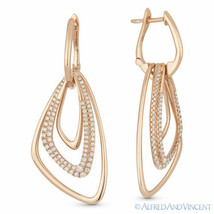 0.70 ct Round Cut Diamond Pave Dangling / Drop Stack Earrings in 14k Rose Gold - £1,905.60 GBP