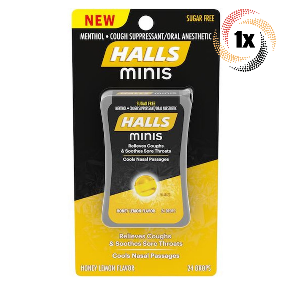 1x Pack HALLS Minis Honey Lemon Flavor Menthol Cough Drops | 24 Drops Pe... - $11.94