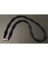Beaded necklace, black beads, gold barrel screw clasp, 24.5 inches long - £18.11 GBP