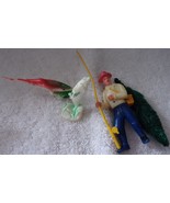 Vintage Plastic Fisherman 2 Fish &amp; Tree Cake Decorating Topper - $4.99