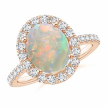 Authenticity Guarantee 
Oval Opal Halo Ring with Diamond Accents in 14K Rose ... - £1,521.11 GBP