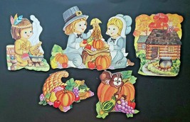 Vintage Amscan Die Cut Thanksgiving Pilgrims Fall Decorations Set of 5 - £31.89 GBP