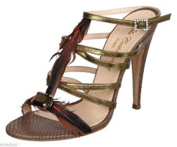 LILA CASTELLANETA Sandala Slides Bronze Metallic Leather Jewel Strappy H... - £70.99 GBP